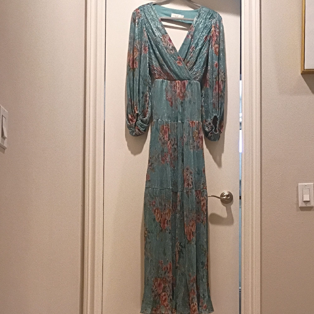 Eliza J Teal and Pink Floral Long Sleeve Dress
